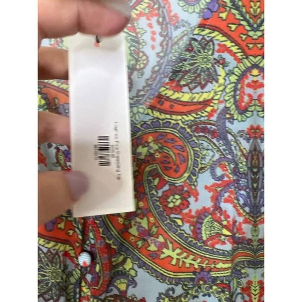NWT L'agence Pixie Bohemian Long Sleeve Paisley Print Crepe De Chine Blouse Red - Picture 6 of 8